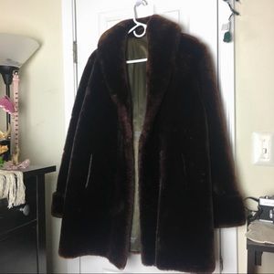 Chocolate brown vintage mouton faux fur coat